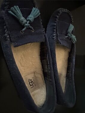 UGG Navy Blue Suede Tassel Moccasin Flats